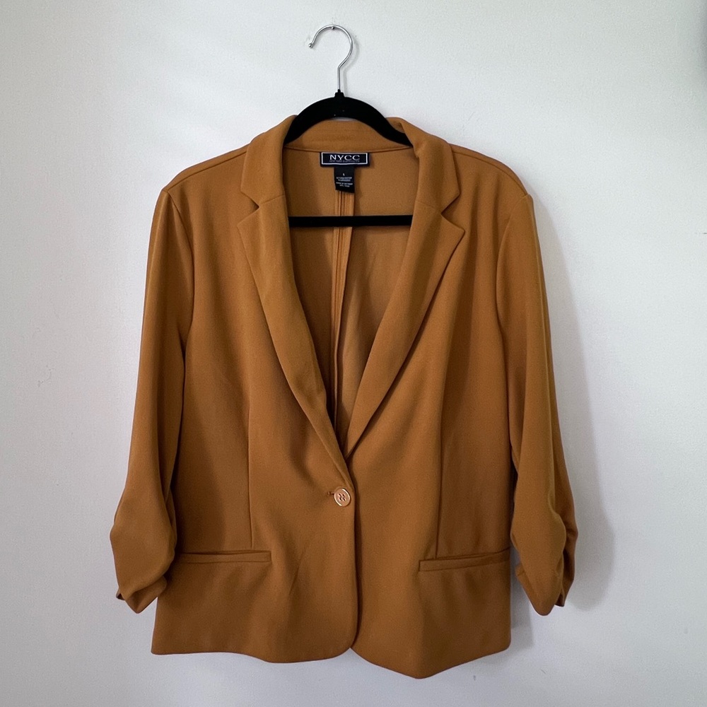 New York Clothing Company Mustard Yellow Cinch Sleeve Blazer Workwear Sz Large